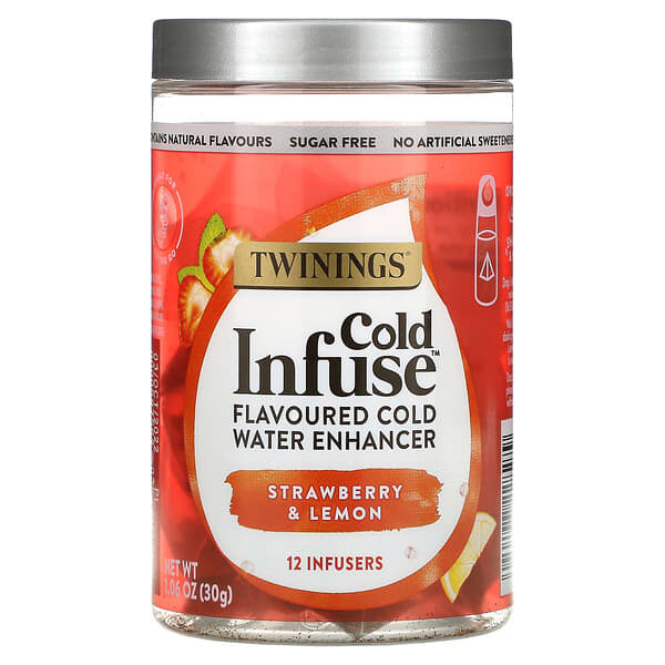 Twinings, Cold Infuse, Flavoured Cold Water Enhancer, Strawberry & Lemon, 12 Infusers, 1.06 oz (30 g)