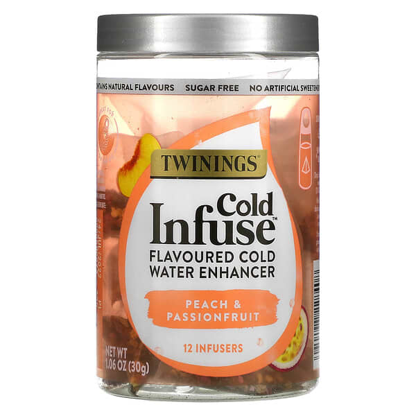 Twinings, Cold Infuse, Flavoured Cold Water Enhancer, Peach & Passion Fruit, 12 Infusers, 1.06 oz (30 g)