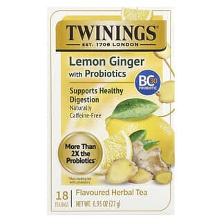 Twinings, Té de hierbas Probiotics+, Limón y jengibre, Sin cafeína, 18 bolsitas de té, 27 g (0,95 oz)