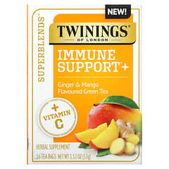 Twinings, Superblends Immune Support with Vitamin C, Ginger & Mango Green Tea, grüner Tee mit Vitamin C, Ingwer und Mango zur Unterstützung des Immunsystems, 16 Teebeutel, 32 g (1,12 oz.)