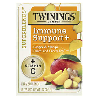 Twinings, Immune Support+ Green Tea, Ginger & Mango, 16 Tea Bags, 1.12 oz (32 g)