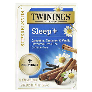 Twinings, Sleep+ con tisana alla melatonina, camomilla, cannella e vaniglia, senza caffeina, 16 bustine di tè, 24 g