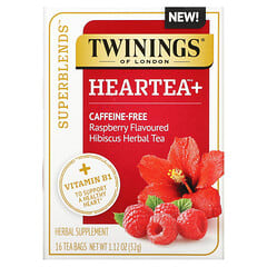 Twinings, Heartea+ Hibiscus Herbal Tea, Raspberry, Caffeine Free, 16 Tea Bags, 1.12 oz (32 g)