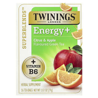 Twinings, Superblends, 비타민 B6의 활력 효과, 시트러스 & 사과 녹차, 티백 16개, 29g(1.02oz)