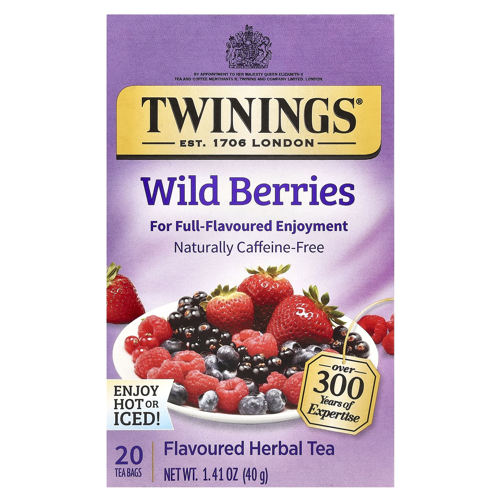 Flavoured Herbal Tea, Wild Berries, Caffeine Free, 20 Tea Bags