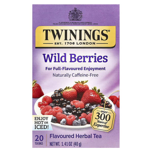 Twinings, 맛을 가미한 허브차, 야생 베리, 카페인 무함유, 티백 20개, 40g(1.41oz)