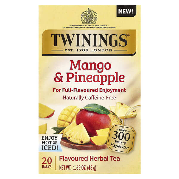 Twinings, 맛을 가미한 허브차, 망고 & 파인애플, 카페인 무함유, 티백 20개, 48g(1.69oz)