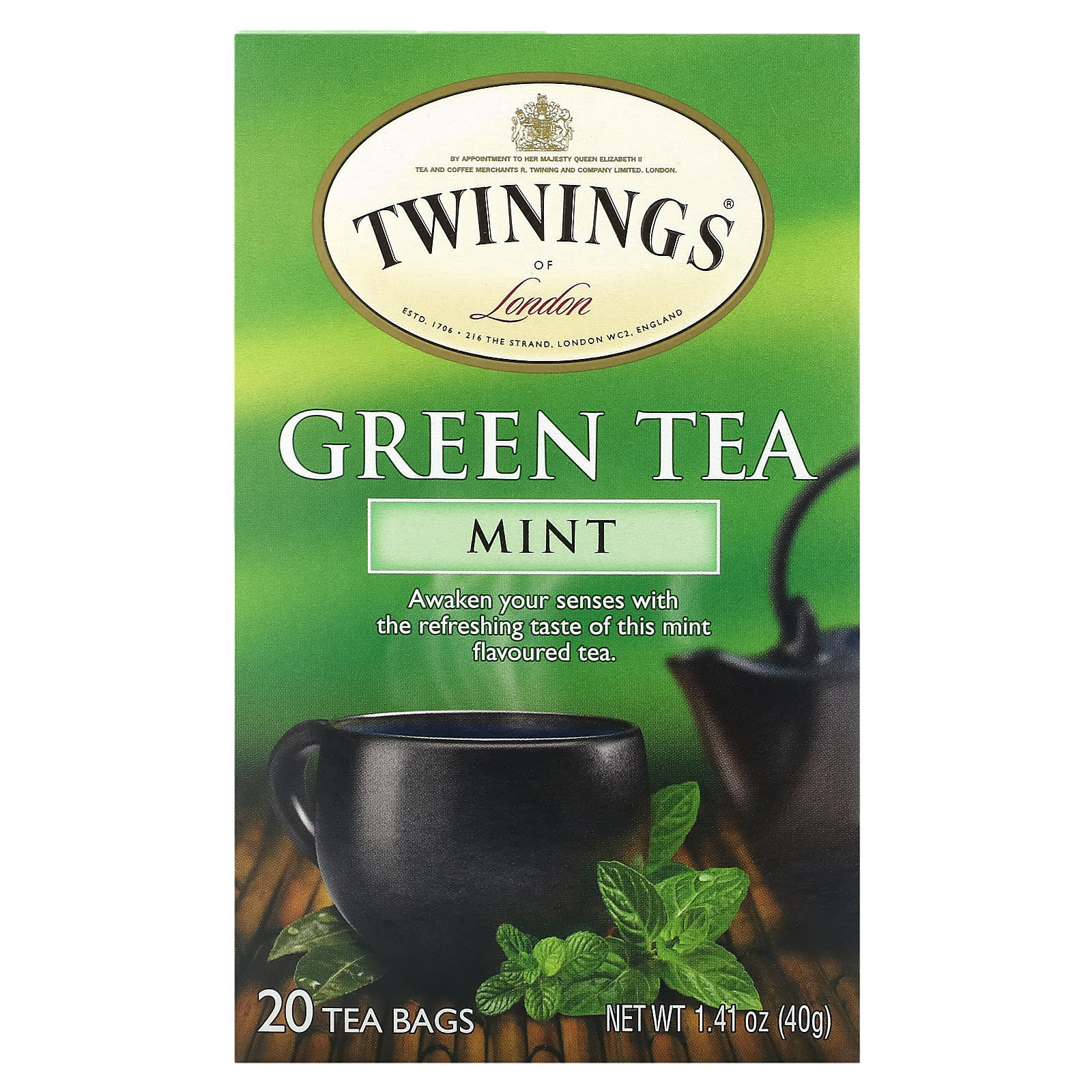 Twinings, Green Tea, Mint, 20 Tea Bags, 1.41 oz (40 g)
