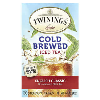 Twinings, Cold Brewed Iced Tea, Unsweetened Black Tea, English Classic, 20 Single Serve Tea Bags, 1.41 oz (40 g)