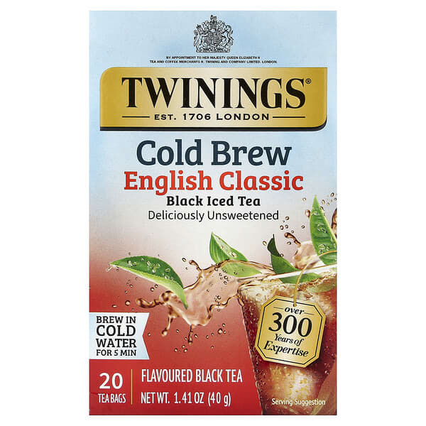 Twinings, 냉간 제조된 아이스티, 홍차, 잉글리시 클래식, 무가당, 티백 20개, 40g(1.41oz)