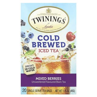 Twinings, Cold Brewed Iced Tea, Unsweetened Flavoured Black Tea, Mixed Berries, 20 Single Serve Tea Bags, 1.41 oz (40 g)