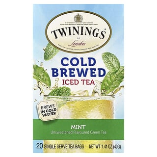 Twinings, Té helado elaborado en frío, Té verde, Sin endulzar, Menta, 20 bolsitas de té para porciones individuales, 40 g (1,41 oz)