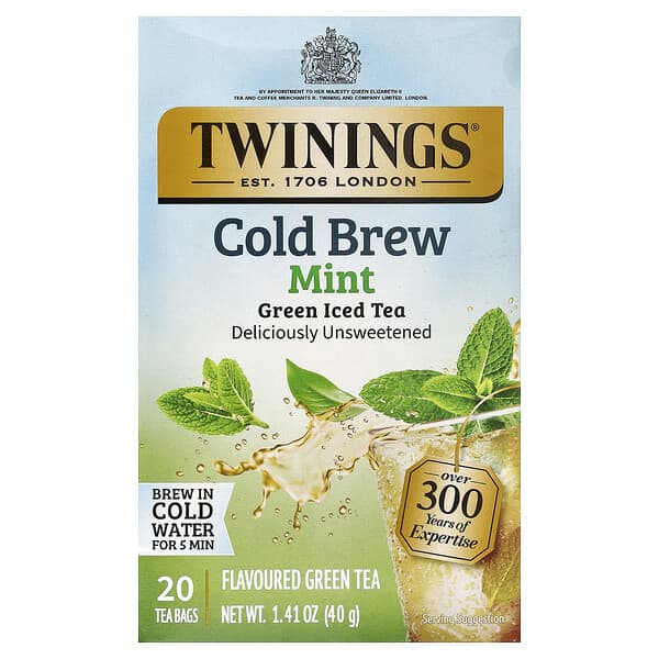Twinings, 冷泡冰茶，綠茶，薄荷味，未增甜，20 個單份茶包，1.41 盎司（40 克）
