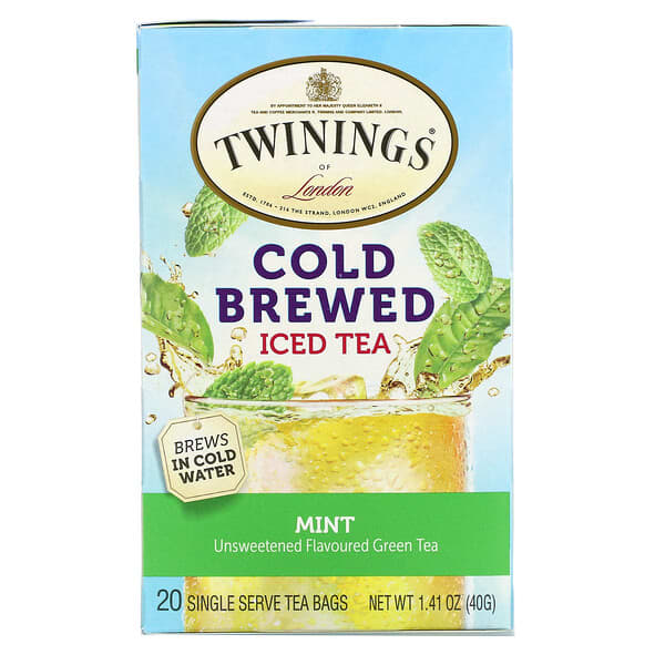 Twinings, 冷釀冰茶，無糖綠茶，薄荷味，20 個單份茶包，1.41 盎司（40 克）
