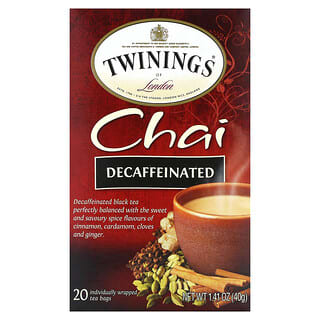 Twinings, Chai, без кофеина, 20 чайных пакетиков в индивидуальной упаковке, 40 г (1,41 унции)