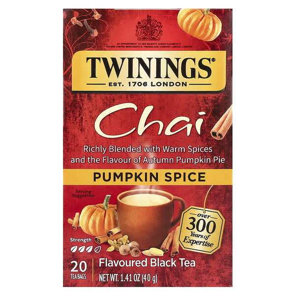 Twinings, 가향 홍차, 차이, 호박 스파이스, 티백 20개, 40g(1.41oz)