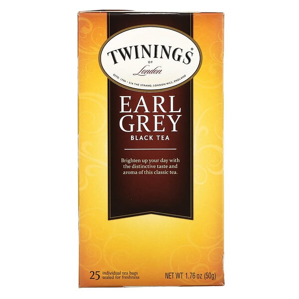 Twinings‏, תה שחור ארל גריי, 25 שקיקי תה, 50 גרם (1.76 אונקיות)