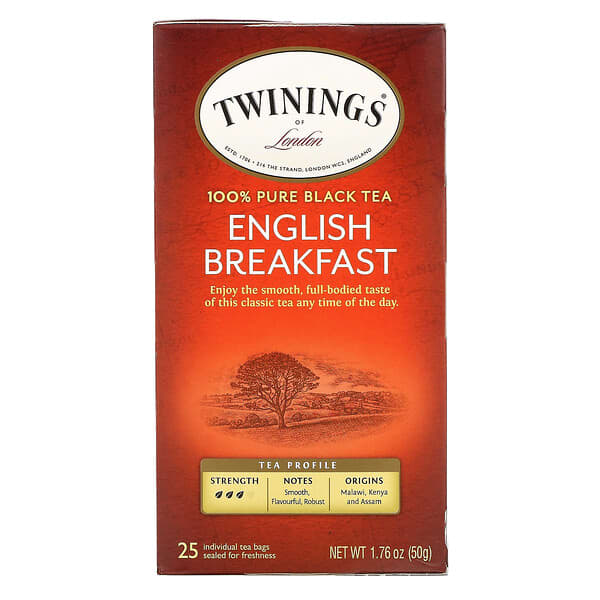 Twinings, 100% Pure Black Tea, English Breakfast, 25 Tea Bags, 1.76 oz (50 g)