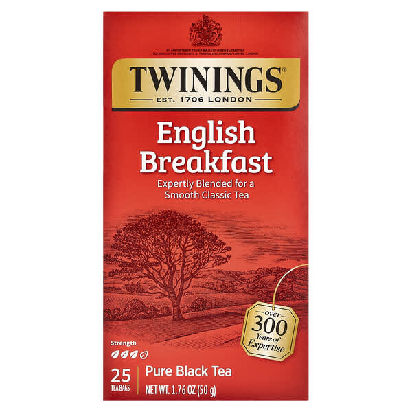 Twinings, 全純紅茶，英式早餐，25 茶包，1.76 盎司（50 克）
