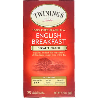 Twinings, Chá Preto Puro, Café da Manhã Inglês, Descafeinado, 25 Saquinhos de Chá, 50 g (1,76 oz)