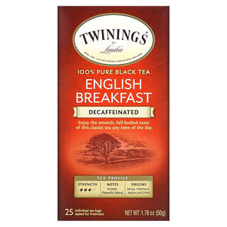 Twinings, Chá Preto Puro, Café da Manhã Inglês, Descafeinado, 25 Saquinhos de Chá, 50 g (1,76 oz)