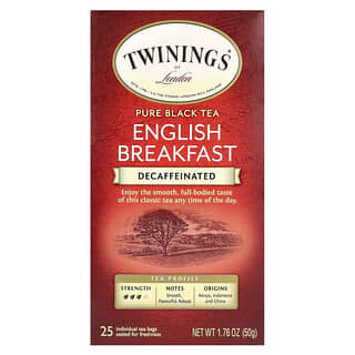 Twinings, Pure Black Tea, English Breakfast, Decaffeinated, 25 Tea Bags, 1.76 oz (50 g)