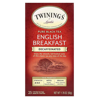 Twinings, Pure Black Tea, English Breakfast, Decaffeinated, 25 Tea Bags, 1.76 oz (50 g)