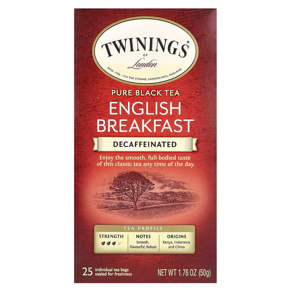 Twinings, 全純紅茶，英式早餐，無因，25 茶袋，1.76 盎司（50 克）