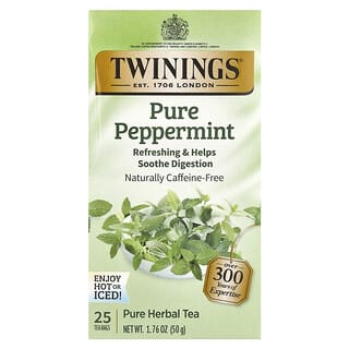 Twinings‏, תה צמחים טהור, מנטה טהורה, נטול קפאין, 25 שקיקי תה, 50 גרם (1.76 אונקיות)