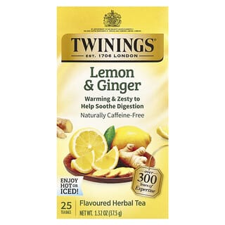 Twinings, ароматизований трав’яний чай, лимон та імбир, без кофеїну, 25 чайних пакетиків, 37,5 г (1,32 унції)