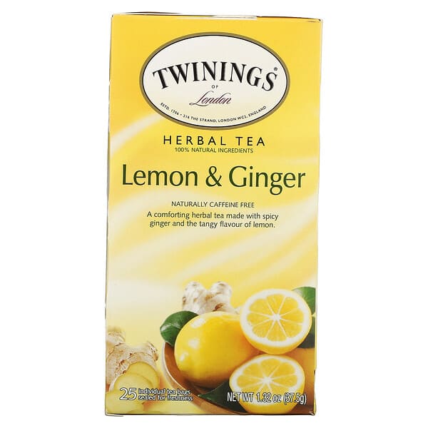 Twinings, ハーブティー、レモン＆ショウガ、カフェインフリー、ティーバッグ25個、37.5g（1.32オンス）