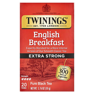 Twinings, Tè nero puro, English Breakfast, extra forte, 20 bustine di tè, 50 g