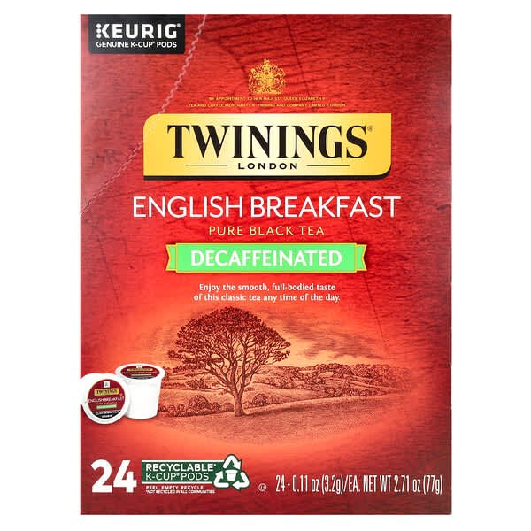 Twinings, 全紅茶，英式早餐，脫因，24 K-Cup Pods，每個 0.11 盎司（3.2 克）