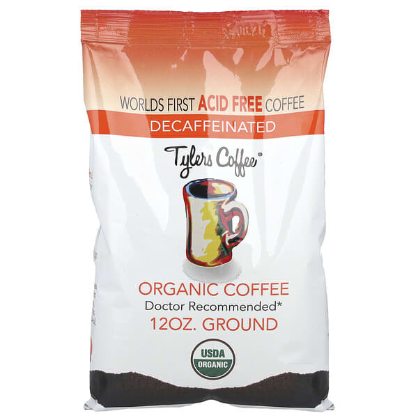 Tylers Coffees, Cafea organică, măcinată, decofeinizată, 12 oz