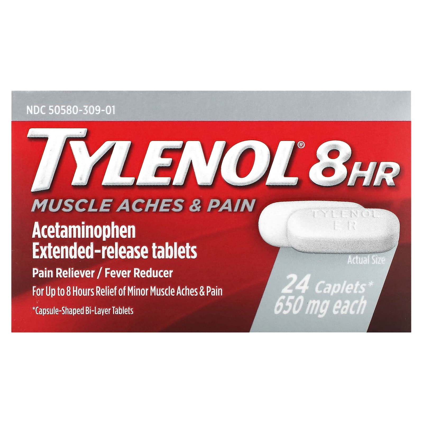 Tylenol, 8 HR Muscle Aches & Pain, Acetaminophen Pain Reliever Fever ...