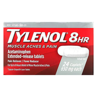 Tylenol, 8 HR, Dolores y dolores musculares, 650 mg, 24 comprimidos oblongos