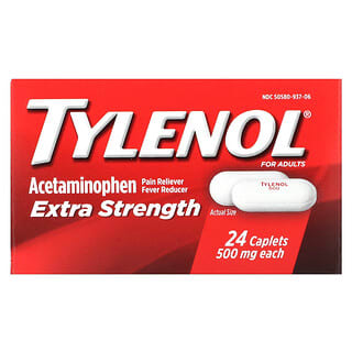 Tylenol, ацетамінофен, жарознижувальний засіб із ацетамінофеном для дорослих, 500 мг, 24 капсули