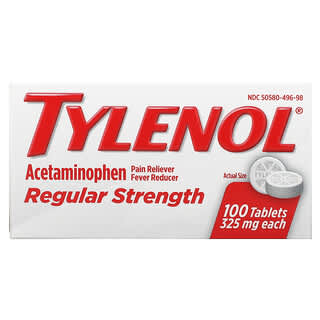 Tylenol, Força Regular, Paracetamol, Redutor de Febre para Adultos, 325 mg, 100 Comprimidos