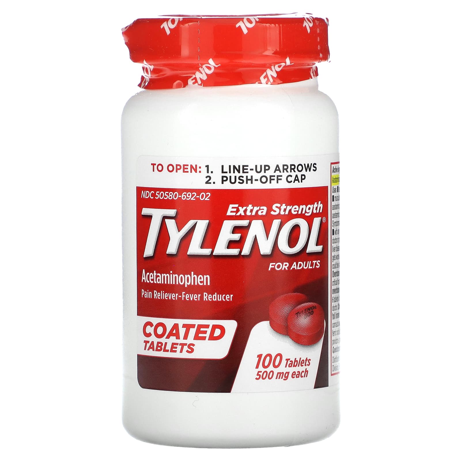 Tylenol, Extra Strength Acetaminophen, For Adults, 500 mg, 100 Coated ...