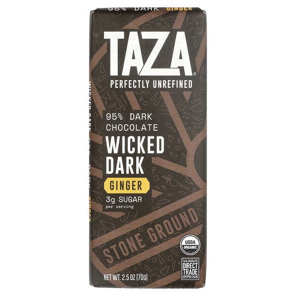 Taza Chocolate, 95 % mörk choklad, Wicked Dark, ingefära, 70 g