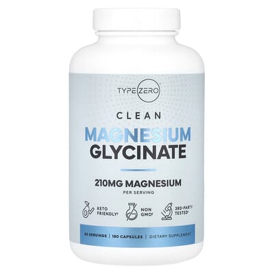 TypeZero, Clean, Magnesium Glycinate, 180 Capsules (70 mg per Capsule)