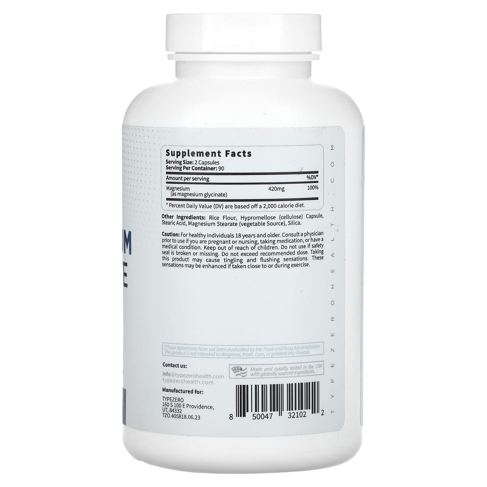 TypeZero, Clean, Magnesium Glycinate, 420 mg, 180 Capsules