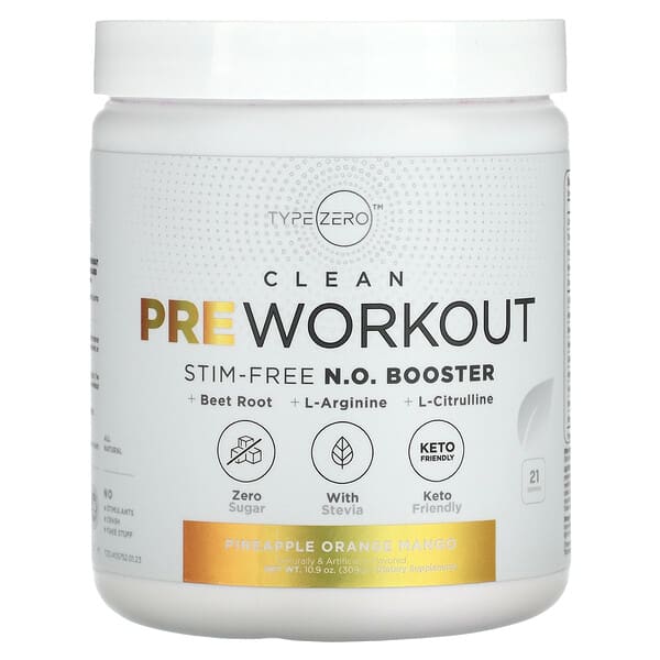 TypeZero, クリーンなプレワークアウト、刺激剤不使用ブースター、パイナップル オレンジ マンゴー、309g（10.9オンス）
