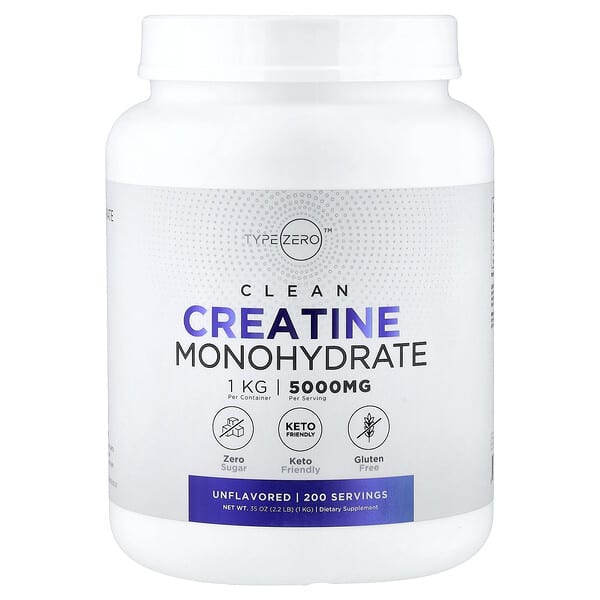 TypeZero, Czysty, bezsmakowy monohydrat kreatyny, 5000 mg, 1 kg