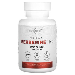 TypeZero, Berberina HCl limpa, 600 mg, 60 cápsulas