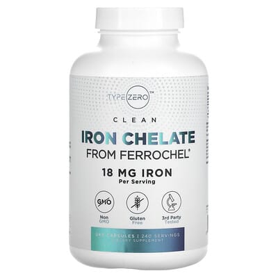 TypeZero, Pure, Iron Chelate, 18 mg, 240 Capsules