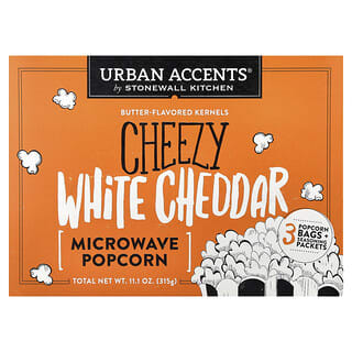 Urban Accents, Microwave Popcorn, Cheezy White Cheddar, 3 Bags + Seasoning Packets