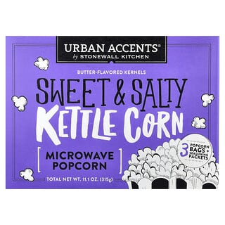 Urban Accents, Kettle Corn, Microwave Popcorn, Sweet & Salty, Butter, 3 Bags + Seasoning Packets, 11.1 oz (315 g)