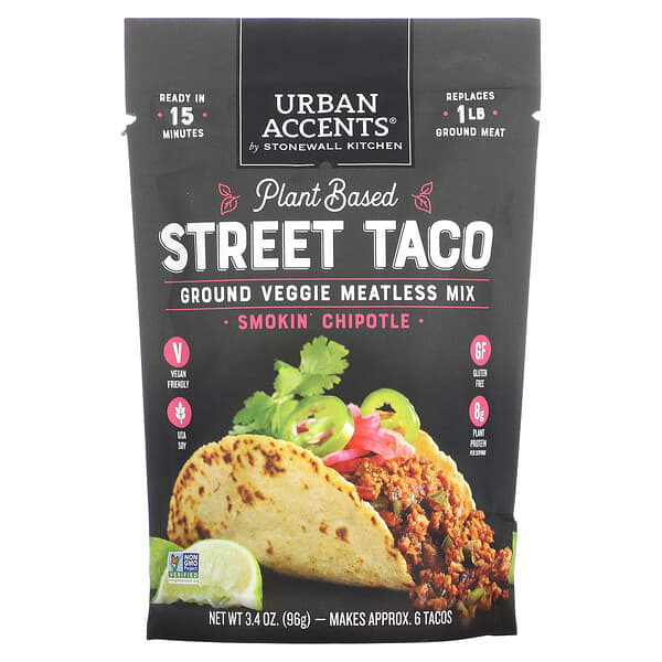 Urban Accents, Plant Based Street Taco, Ground Veggie Meatless Mix, Smokin' Chipotle, 3.4 oz (96 g)