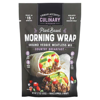 Urban Accents, Plant Based Morning Wrap, Ground Veggie Meatless Mix, Country Breakfast, 3.7 oz (105 g)